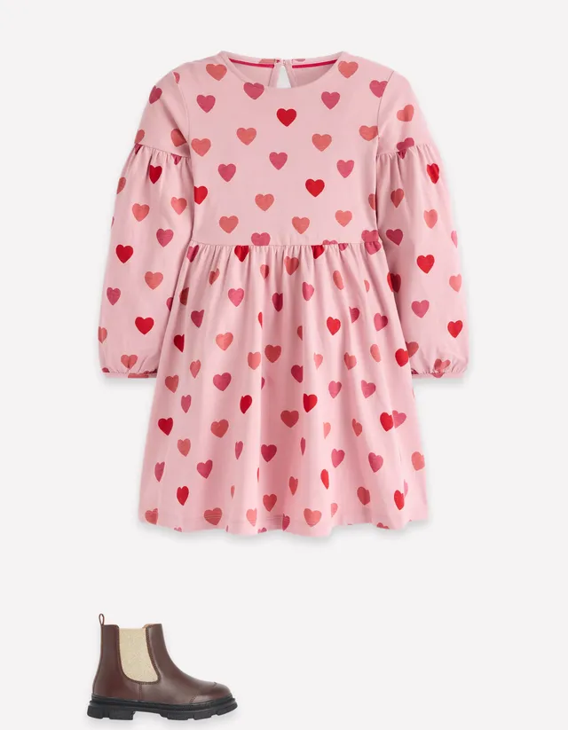 f*u様 Uhr Heart Mom Dress 3-4y Madeline Blouson Sleeve Dress - Heart Print | Boden UK